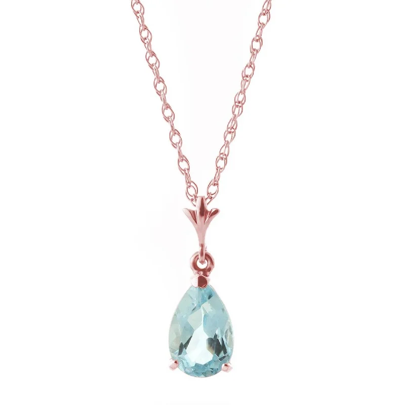 1.5 Carat 14K Solid Rose Gold Pear Aquamarine Necklace