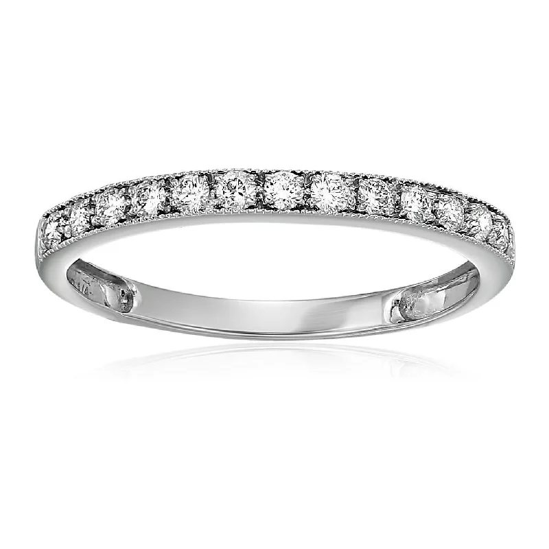 1/5 cttw Milgrain Diamond Wedding Band 14K White Gold Prong Set Round