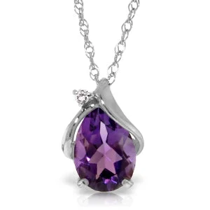 1.53 Carat 14K Solid White Gold Necklace Diamond Amethyst