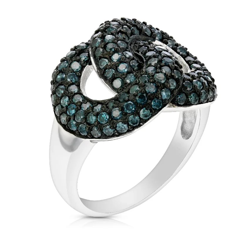 1.65 cttw Blue Diamond Ring .925 Sterling Silver with Rhodium Plating