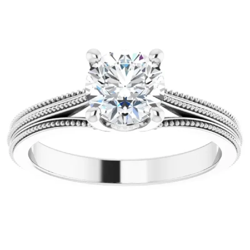 1 Ct Round Diamond Engagement Ring 14k White Gold Vintage Accent Enhanced