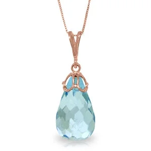 10.25 Carat 14K Solid Rose Gold Raindrop Blue Topaz Necklace