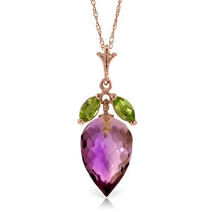 10 Carat 14K Solid Rose Gold Necklace Peridot Pointy Briolette Amethyst