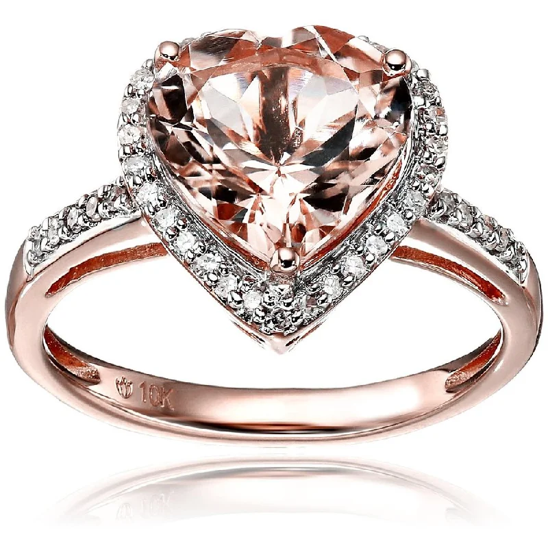 10k Rose Gold Morganite and Diamond Heart Halo Engagement Ring