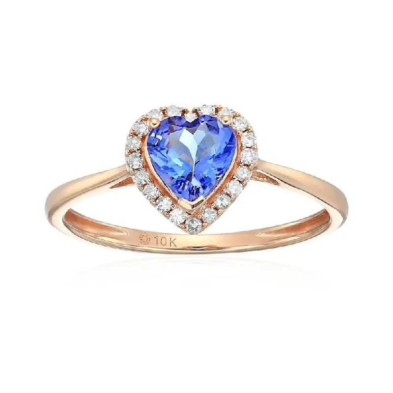 10k Rose Gold Tanzanite and Diamond Solitaire Engagement Ring