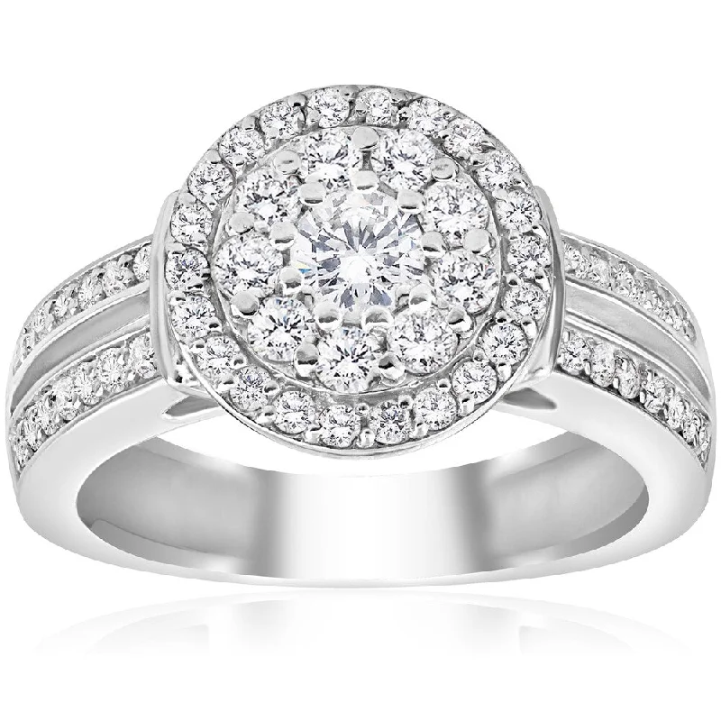 10k White Gold 1ct TDW Double Halo Diamond Engagement Ring