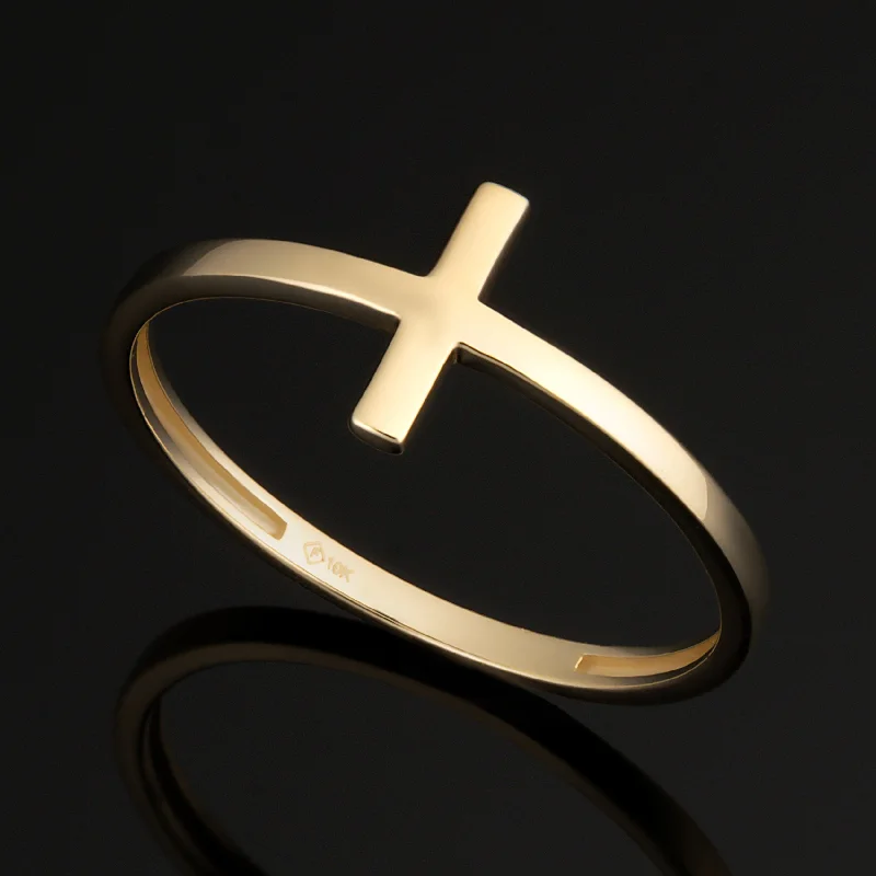 10k Yellow Gold High Polish Cross Ring