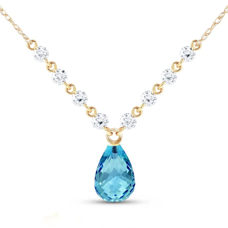 11.3 Carat 14K Solid Yellow Gold Bering Sea Blue Topaz Diamond Necklace