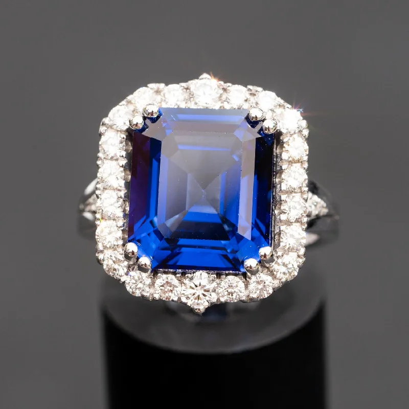 Charlotte - 12.65 carat emerald sapphire ring with 1.12 carat natural diamonds