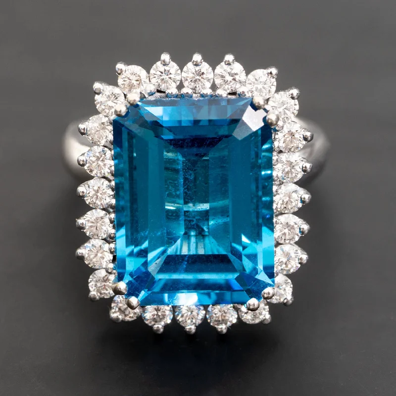 Andrea - 13.00 carat natural swiss blue topaz ring with 1.20 carat diamonds