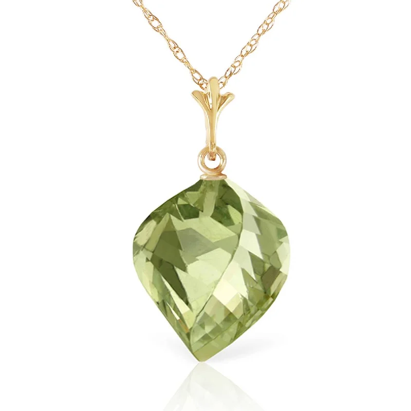 13 Carat 14K Solid Yellow Gold Necklace Twisted Briolette Green Amethyst