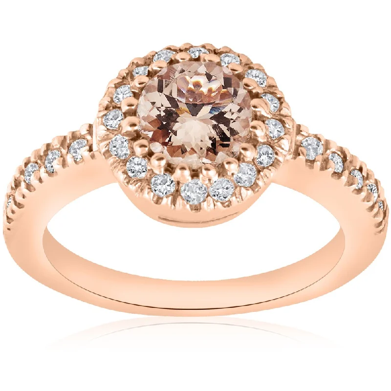 14k Rose Gold 1 ct TW Morganite & Diamond Halo Engagement Ring (I-J,I2-I3)