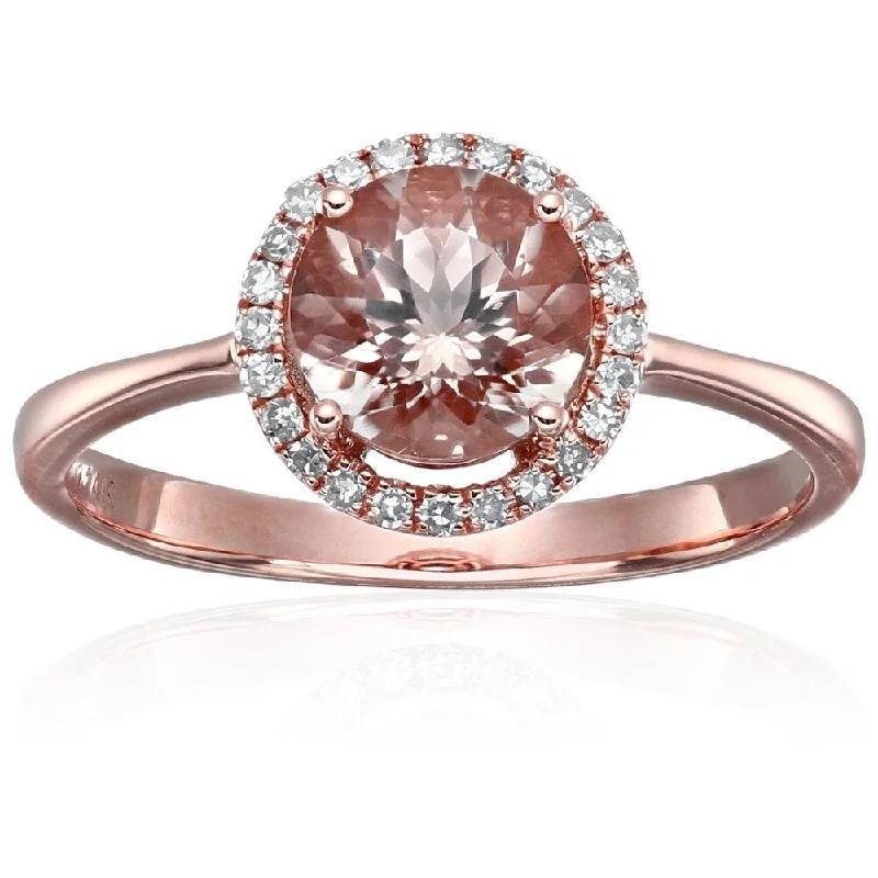 14k Rose Gold Morganite Diamond Classic Halo Engagement Ring, Size 7 - Pink