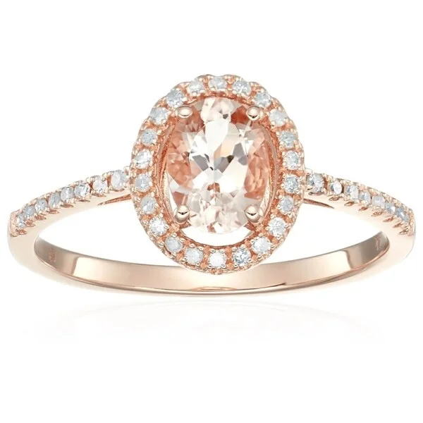 14k Rose Gold Morganite & Diamond Engagement Ring, Size 7