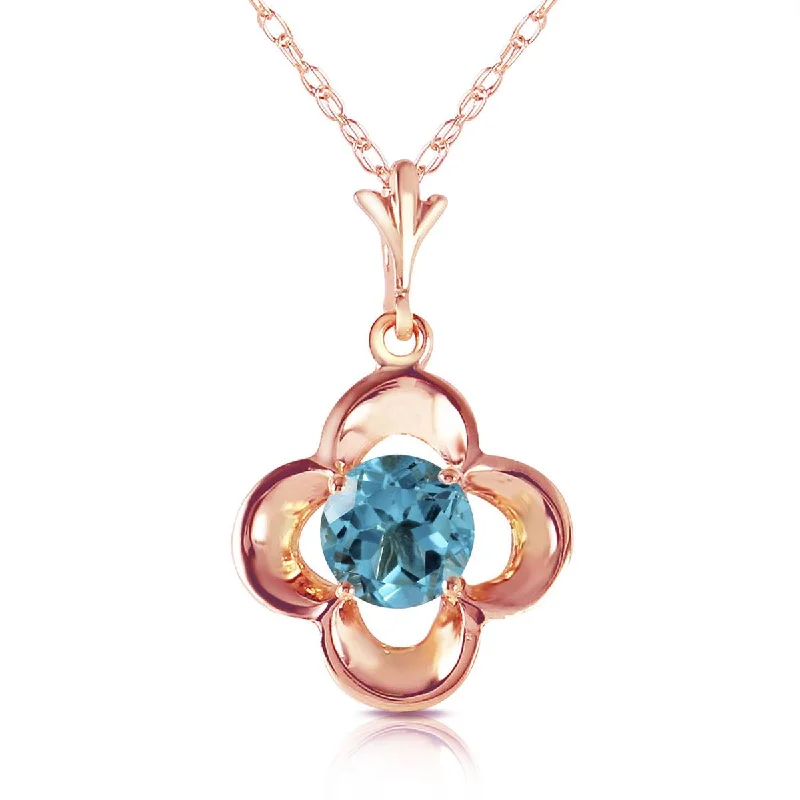 14K Solid Rose Gold Blue Topaz Genuine Royal Necklace