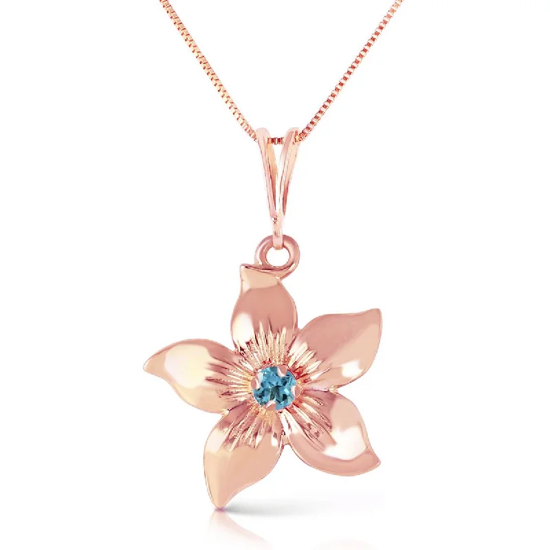 14K Solid Rose Gold Flower Necklace w/ Natural Blue Topaz