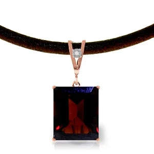 14K Solid Rose Gold & Leather Diamond/Garnet Square Cut Necklace