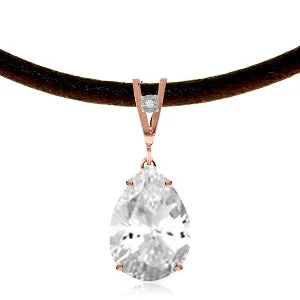 14K Solid Rose Gold & Leather Diamond/Rose Topaz Necklace