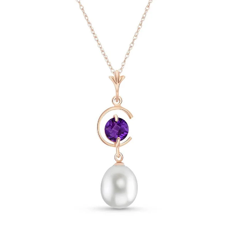 14K Solid Rose Gold Natural Pearl & Amethyst Necklace Series