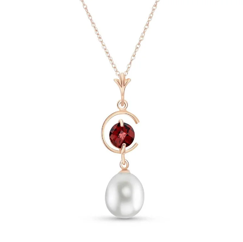 14K Solid Rose Gold Natural Pearl & Garnet Necklace Jewelry