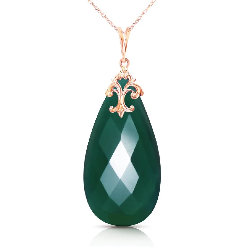 14K Solid Rose Gold Necklace w/ Briolette 31x16 mm Deep Green Chalcedony