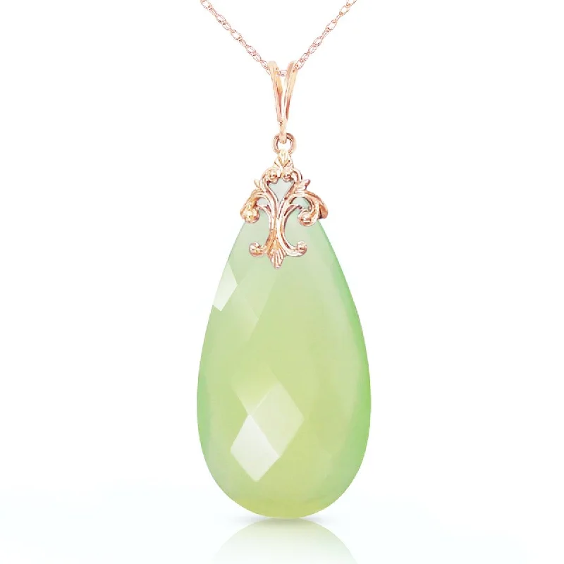 14K Solid Rose Gold Necklace w/ Briolette 31x16 mm Prehnite Color Chalcedony