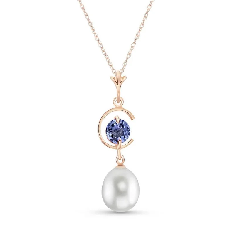 14K Solid Rose Gold Necklace w/ Natural Pearl & Tanzanite