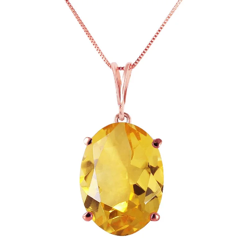 14K Solid Rose Gold Necklace w/ Oval Citrine