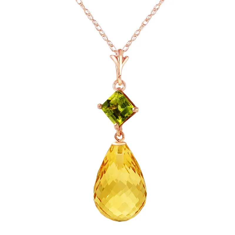 14K Solid Rose Gold Necklace w/ Peridot & Citrine