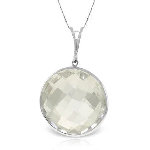 14K Solid White Gold Necklace Round White Topaz Jewelry