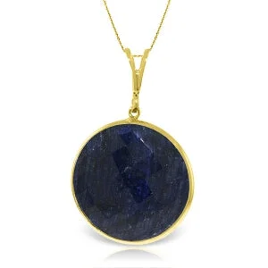 14K Solid Yellow Gold Necklace w/ Checkerboard Cut Round Sapphire