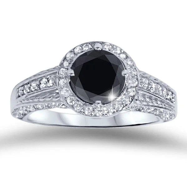 14k White Gold 1 1/4ct TDW Black and White Diamond Engagement Ring