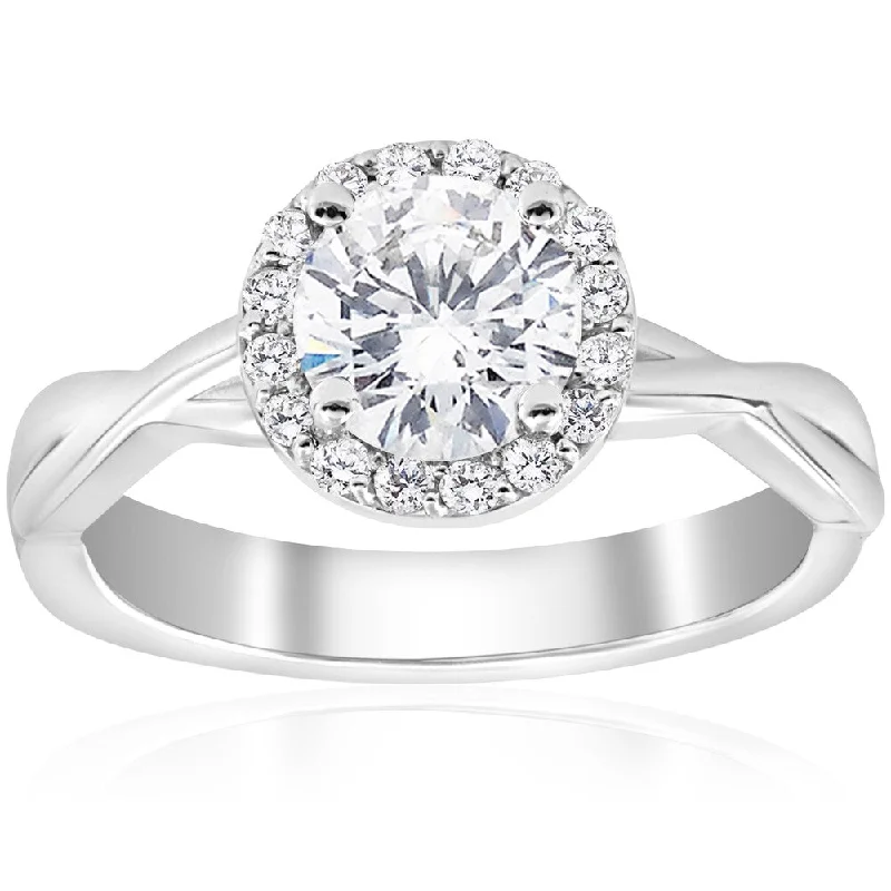 14k White Gold 1 1/6 ct TDW Diamond Halo Clarity Enhanced Interwined Vine Engagement Ring