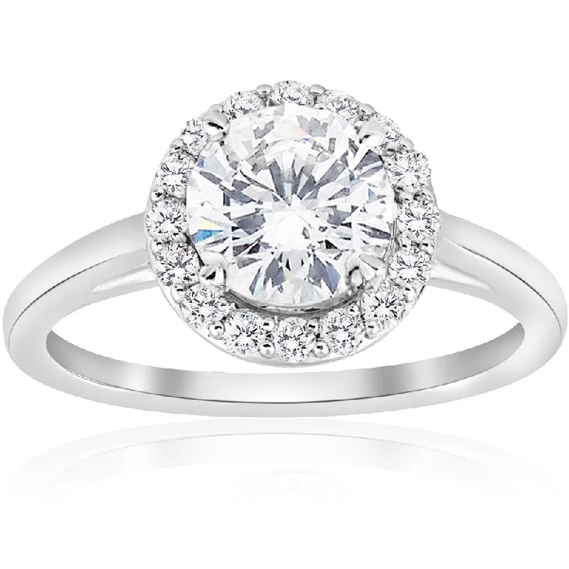 14k White Gold 1 3/4 ct TDW Diamond Halo Vintage Engagement Anniversary Ring Clarity Enhanced