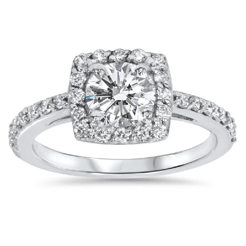 14k White Gold 1ct TDW Halo Diamond Engagement Ring