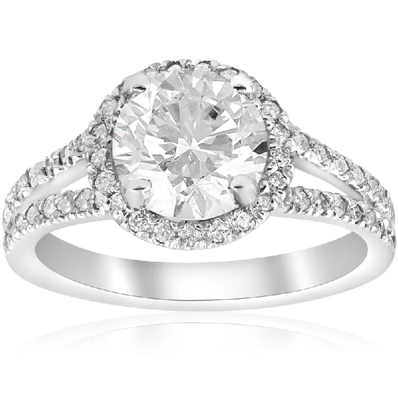 14K White Gold 2 1/2 ct TDW Diamond Clarity Enhanced Halo Split Shank Engagement Ring (H-I,I2-I3)