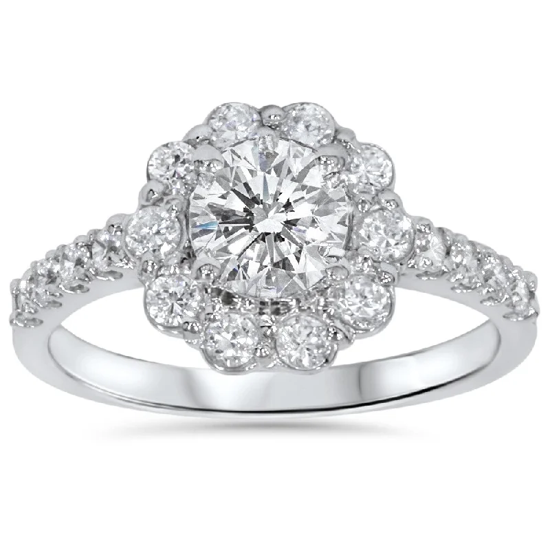 14k White Gold 2 ct TDW Diamond Floral Halo Engagement Ring