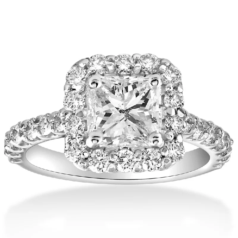 14k White Gold 2 cttw Halo Princess Square Cut Diamond Enhanced Engagement Ring