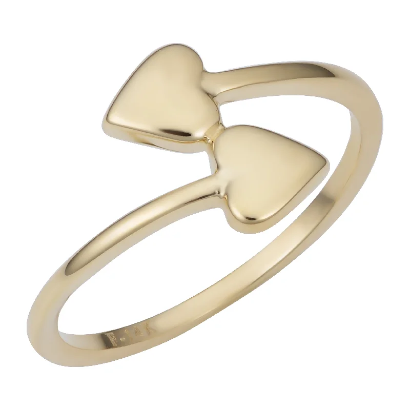 14k Yellow Gold Double Heart Bypass Ring