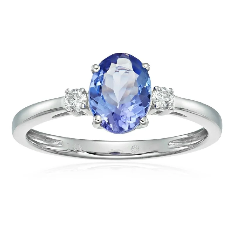 14KT White Gold Tanzanite and Diamond Classic Engagement Ring Size - 7