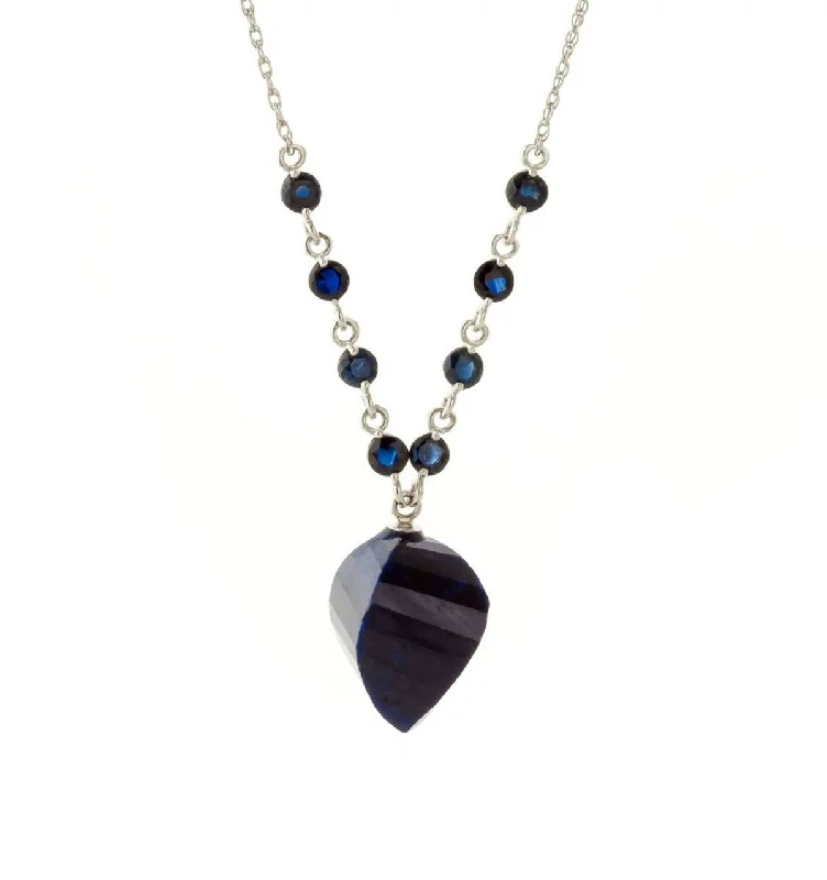 16.25 Carat 14K Solid White Gold Love The Hunt Sapphire Necklace