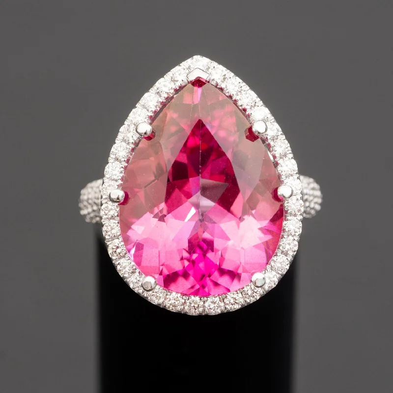 Camille - 18.00 carat natural pink topaz ring with 1.20 carat natural diamonds