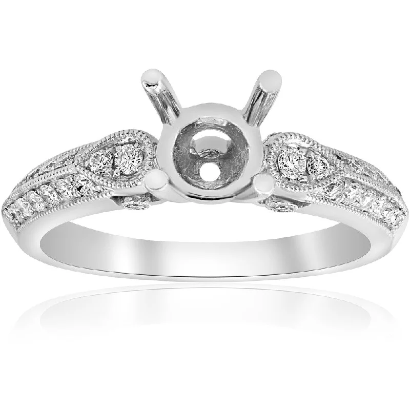 18K White Gold 1/3 ct TW Diamond Vintage Engagement Ring Setting Semi Mount (F-G,VS1-VS2)