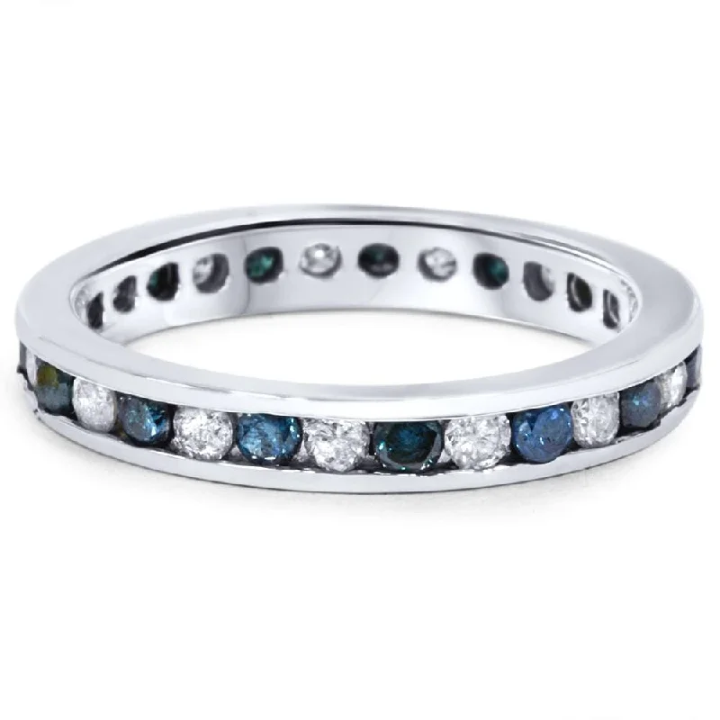 1ct Blue & White Diamond Eternity Guard Ring White Gold