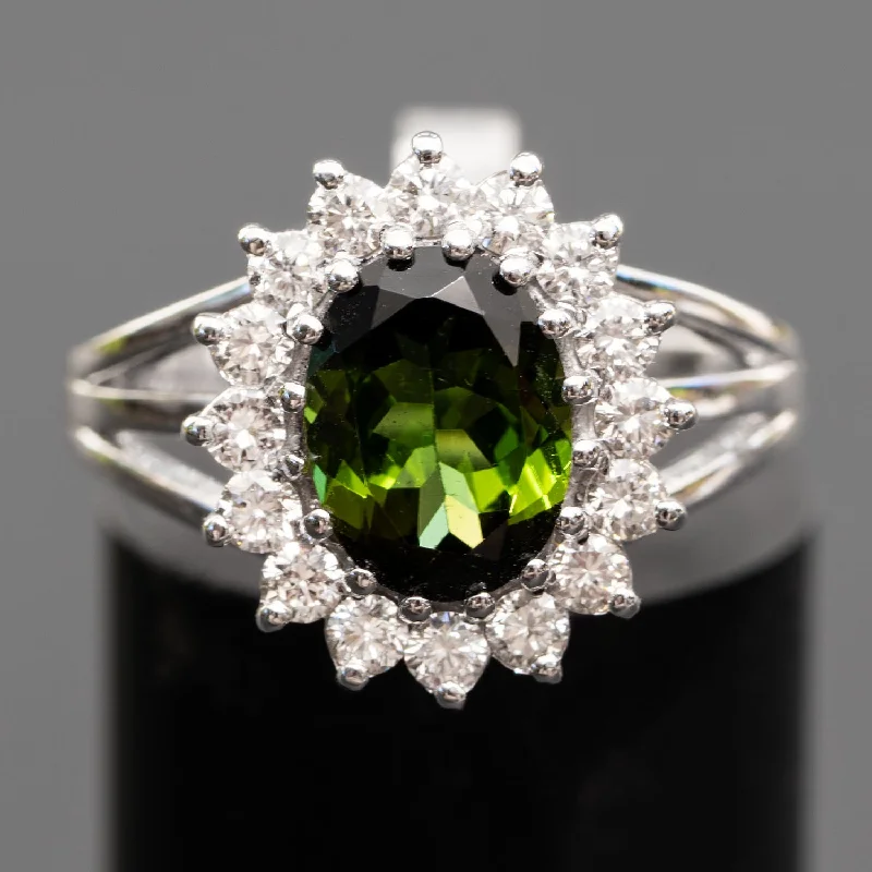 Sylvan - 2.00 carat natural green tourmaline ring with 0.66 natural diamonds