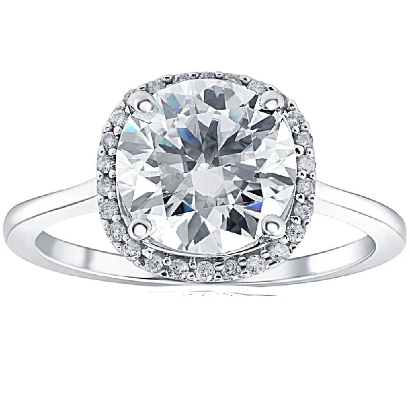 2 1/2 Ct Diamond & Moissanite Cushion Halo Engagement Ring 14k White Gold