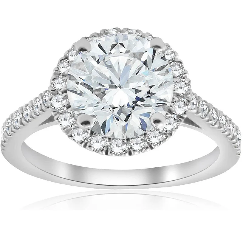 2 1/2 ct Halo Round Cut Diamond Engagement Ring 14k White Gold