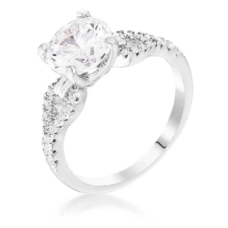 2.11Ct Rhodium Round Cut Petite Ribbon Engagement Ring with Cubic Zirconia