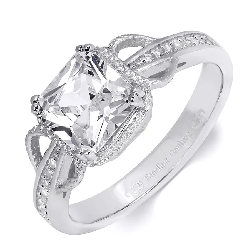 2.20 Carat Princess Cut Cubic Zirconia CZ Ring in Sterling Silver