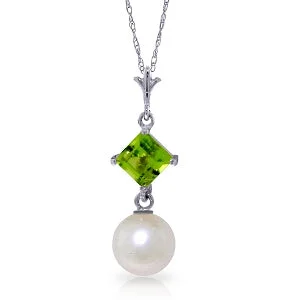 2.5 Carat 14K Solid White Gold Desiring Peridot Pearl Necklace